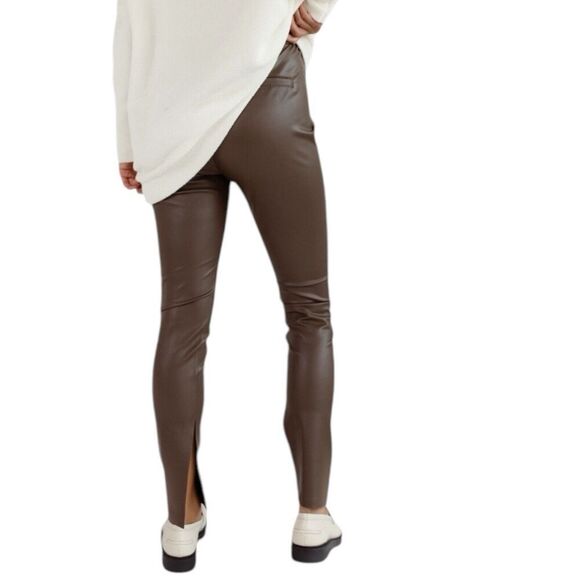 Blank NYC Pants Womens 29 Brown Faux Leather Skinny Ankle Slit Chocolate Pull On - Picture 10 of 14